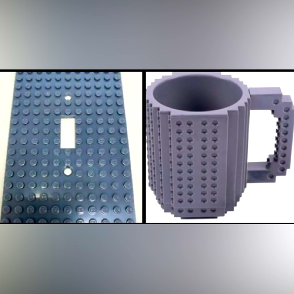 ThinkGeek Build Brick Block Lot Set Mug & Switch Plate Lego Compatible Gray HTF